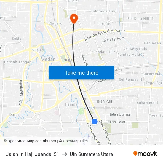 Jalan Ir. Haji Juanda, 51 to Uin Sumatera Utara map