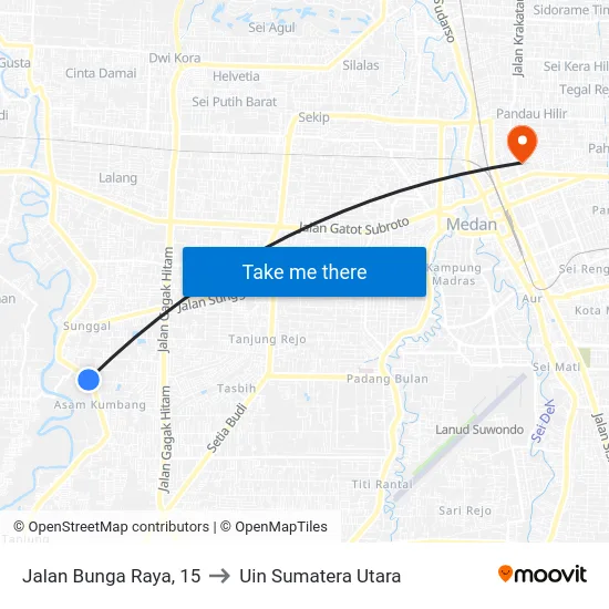 Jalan Bunga Raya, 15 to Uin Sumatera Utara map