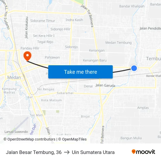 Jalan Besar Tembung, 36 to Uin Sumatera Utara map