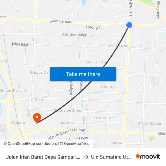 Jalan Irian Barat Desa Sampali, 62 to Uin Sumatera Utara map