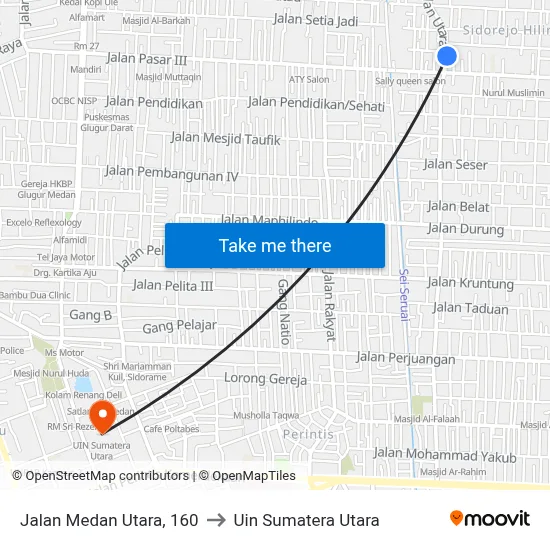 Jalan Medan Utara, 160 to Uin Sumatera Utara map