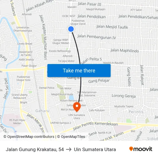Jalan Gunung Krakatau, 54 to Uin Sumatera Utara map