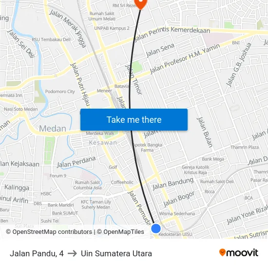 Jalan Pandu, 4 to Uin Sumatera Utara map