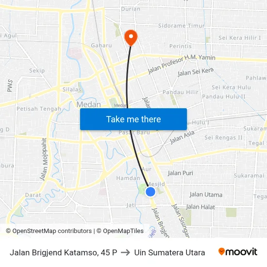 Jalan Brigjend Katamso, 45 P to Uin Sumatera Utara map