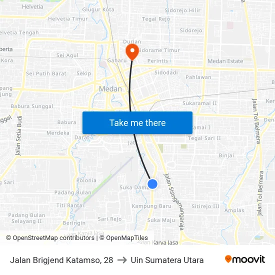 Jalan Brigjend Katamso, 28 to Uin Sumatera Utara map
