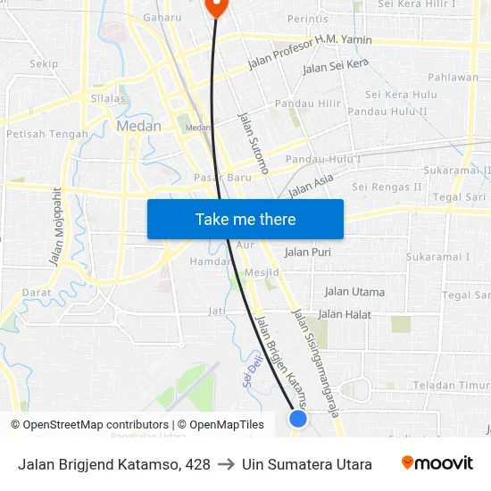 Jalan Brigjend Katamso, 428 to Uin Sumatera Utara map