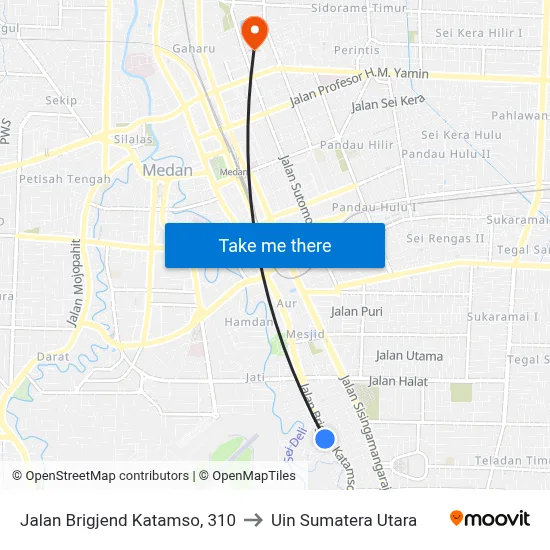 Jalan Brigjend Katamso, 310 to Uin Sumatera Utara map