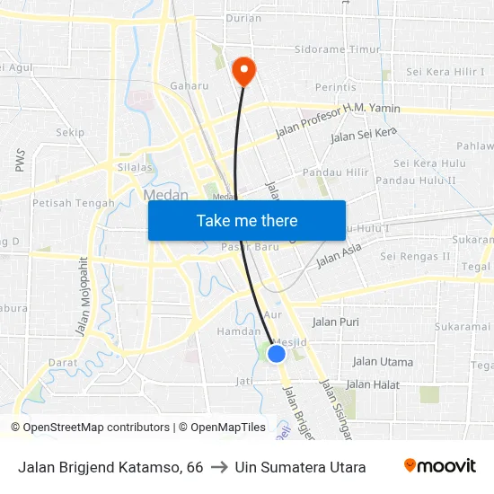 Jalan Brigjend Katamso, 66 to Uin Sumatera Utara map