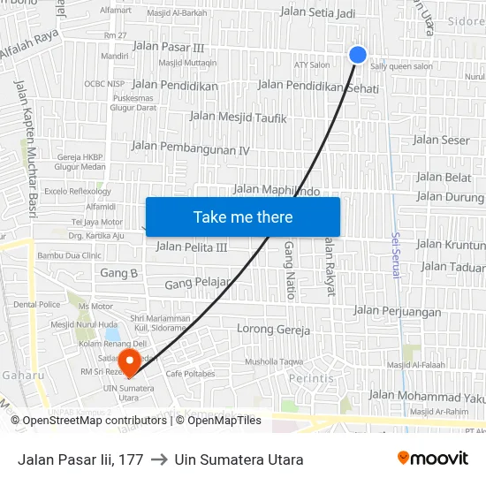 Jalan Pasar Iii, 177 to Uin Sumatera Utara map