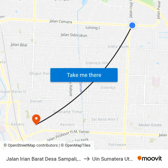 Jalan Irian Barat Desa Sampali, 40 to Uin Sumatera Utara map