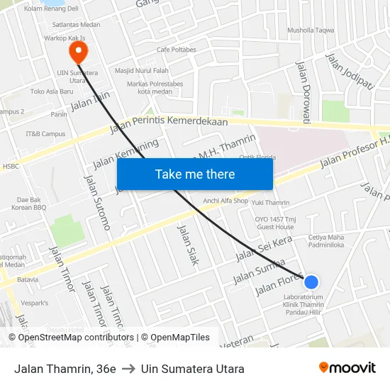 Jalan Thamrin, 36e to Uin Sumatera Utara map