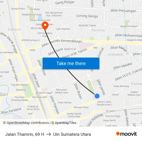 Jalan Thamrin, 69 H to Uin Sumatera Utara map