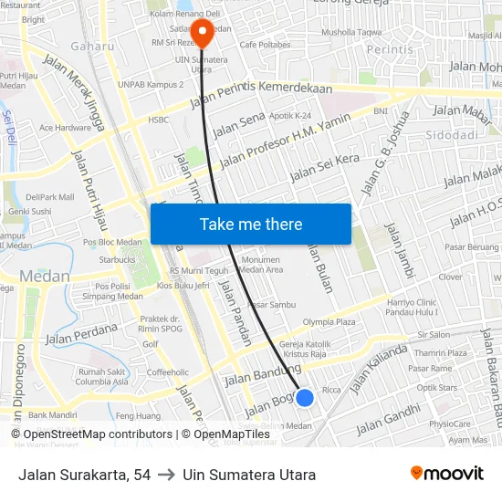 Jalan Surakarta, 54 to Uin Sumatera Utara map