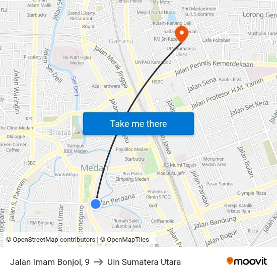Jalan Imam Bonjol, 9 to Uin Sumatera Utara map
