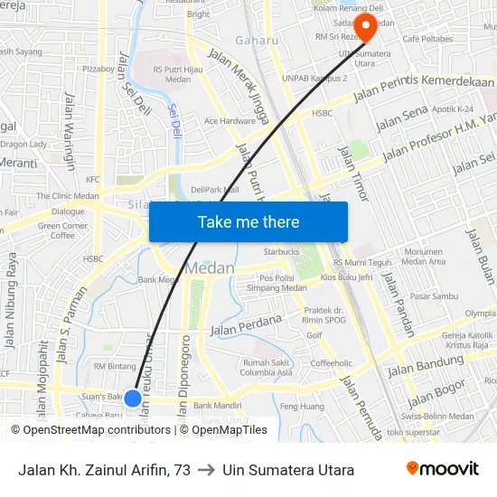 Jalan Kh. Zainul Arifin, 73 to Uin Sumatera Utara map