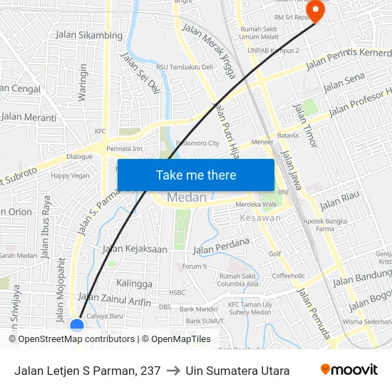 Jalan Letjen S Parman, 237 to Uin Sumatera Utara map