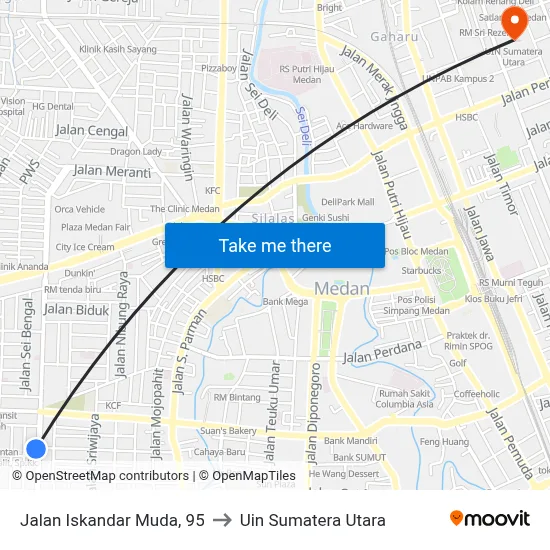 Jalan Iskandar Muda, 95 to Uin Sumatera Utara map