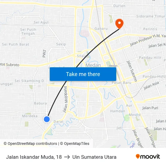 Jalan Iskandar Muda, 18 to Uin Sumatera Utara map