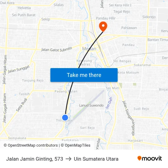 Jalan Jamin Ginting, 573 to Uin Sumatera Utara map
