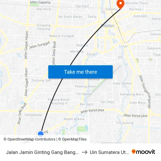 Jalan Jamin Ginting Gang Bangun, 1 to Uin Sumatera Utara map