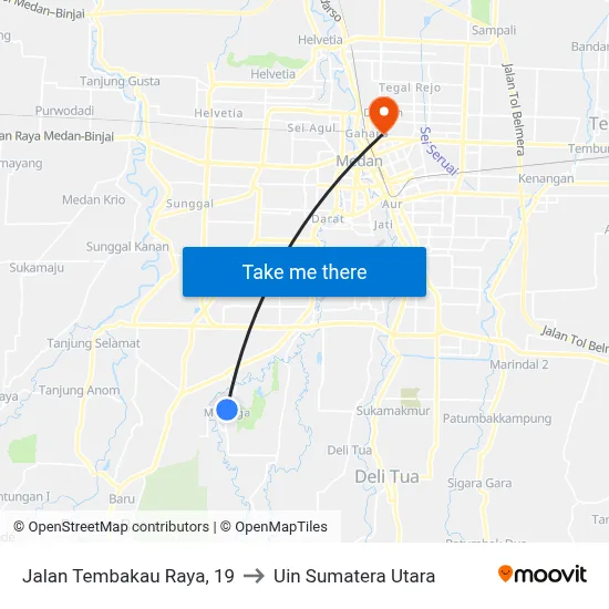 Jalan Tembakau Raya, 19 to Uin Sumatera Utara map