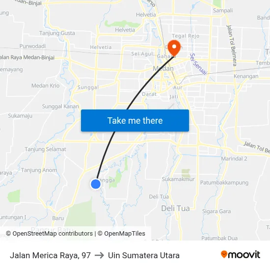 Jalan Merica Raya, 97 to Uin Sumatera Utara map