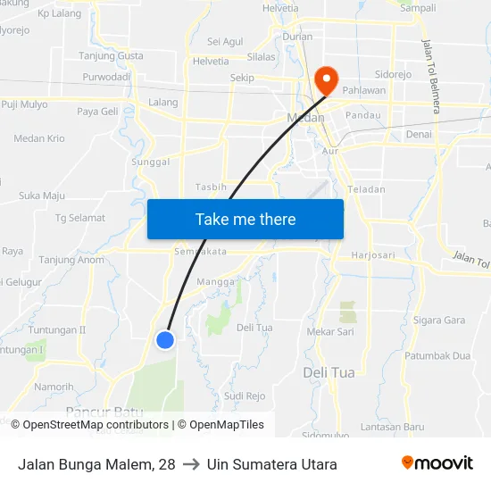 Jalan Bunga Malem, 28 to Uin Sumatera Utara map