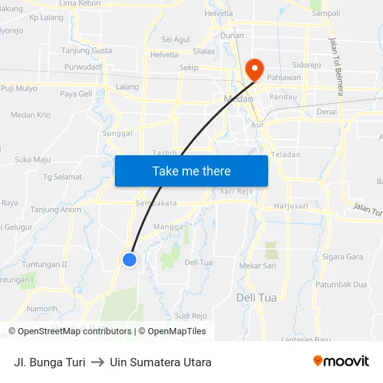 Jl. Bunga Turi to Uin Sumatera Utara map