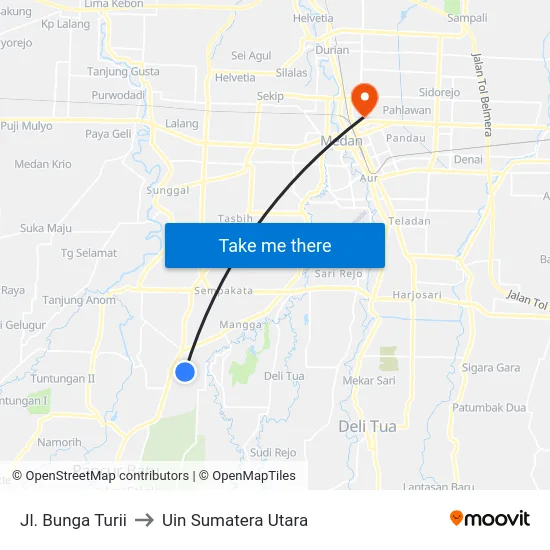 Jl. Bunga Turii to Uin Sumatera Utara map
