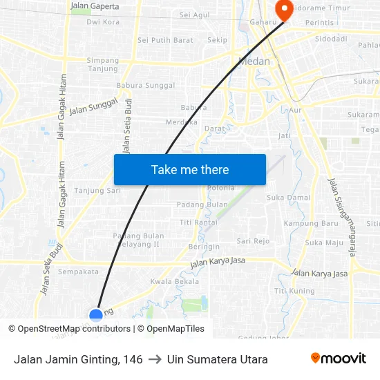 Jalan Jamin Ginting, 146 to Uin Sumatera Utara map