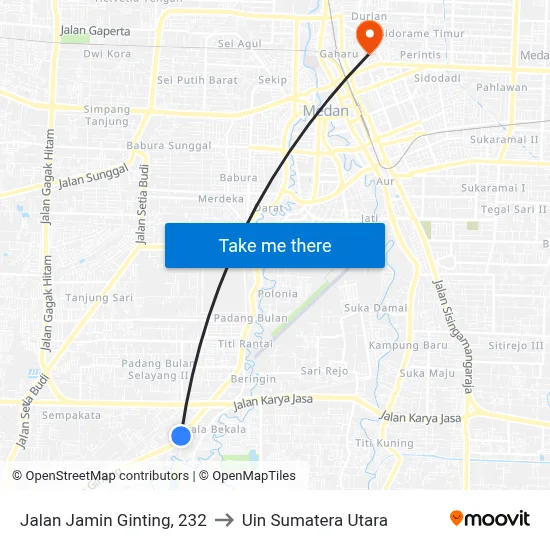 Jalan Jamin Ginting, 232 to Uin Sumatera Utara map
