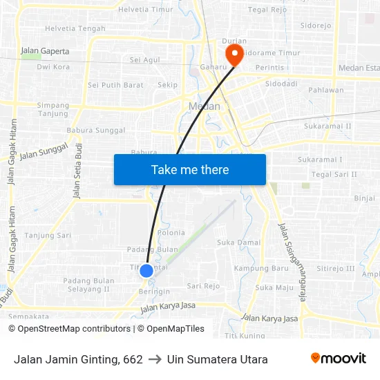 Jalan Jamin Ginting, 662 to Uin Sumatera Utara map