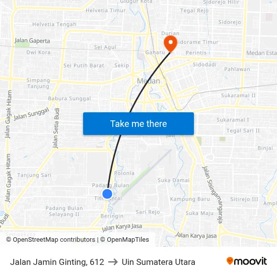 Jalan Jamin Ginting, 612 to Uin Sumatera Utara map