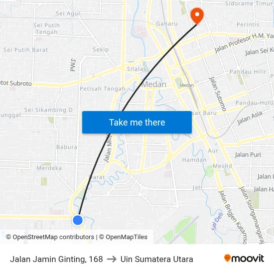 Jalan Jamin Ginting, 168 to Uin Sumatera Utara map