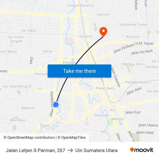 Jalan Letjen S Parman, 267 to Uin Sumatera Utara map