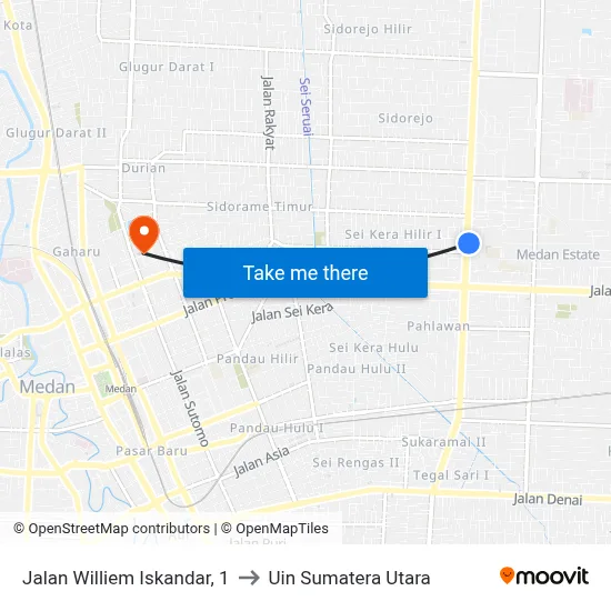 Jalan Williem Iskandar, 1 to Uin Sumatera Utara map