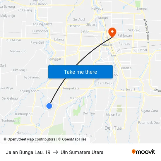 Jalan Bunga Lau, 19 to Uin Sumatera Utara map