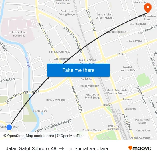 Jalan Gatot Subroto, 48 to Uin Sumatera Utara map