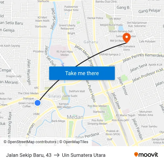 Jalan Sekip Baru, 43 to Uin Sumatera Utara map