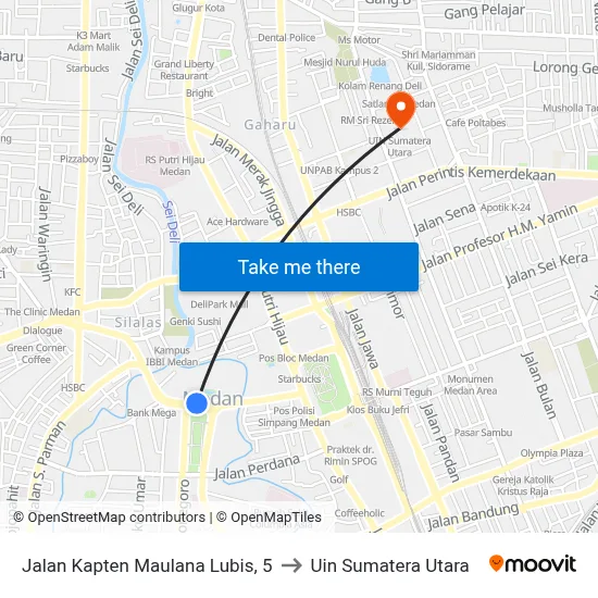 Jalan Kapten Maulana Lubis, 5 to Uin Sumatera Utara map