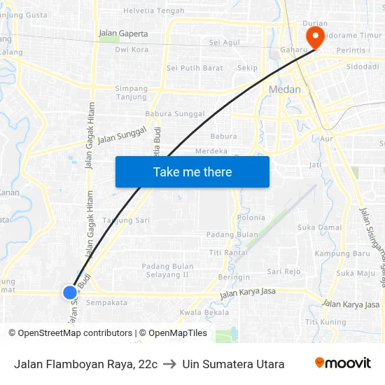 Jalan Flamboyan Raya, 22c to Uin Sumatera Utara map