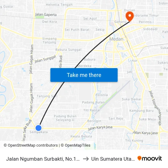 Jalan Ngumban Surbakti, No.149 to Uin Sumatera Utara map
