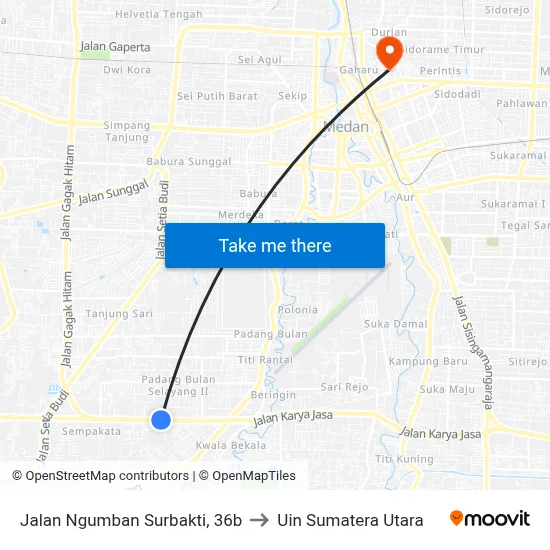 Jalan Ngumban Surbakti, 36b to Uin Sumatera Utara map