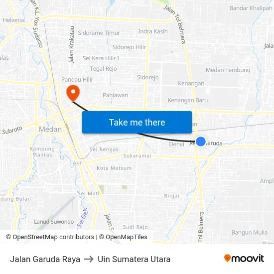 Jalan Garuda Raya to Uin Sumatera Utara map