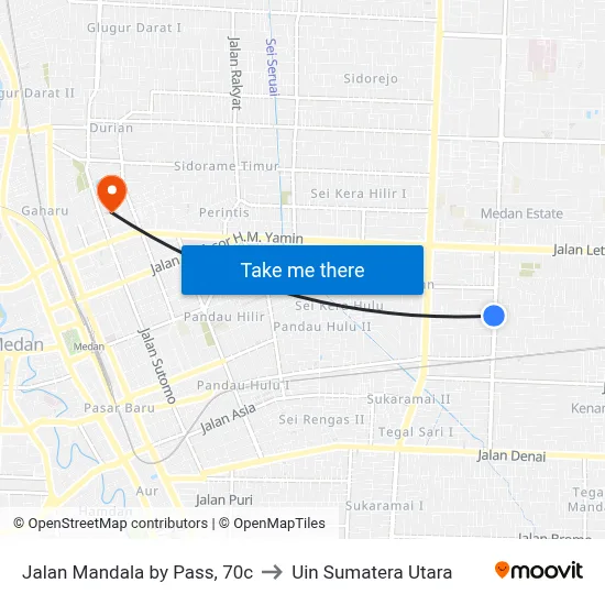 Jalan Mandala by Pass, 70c to Uin Sumatera Utara map