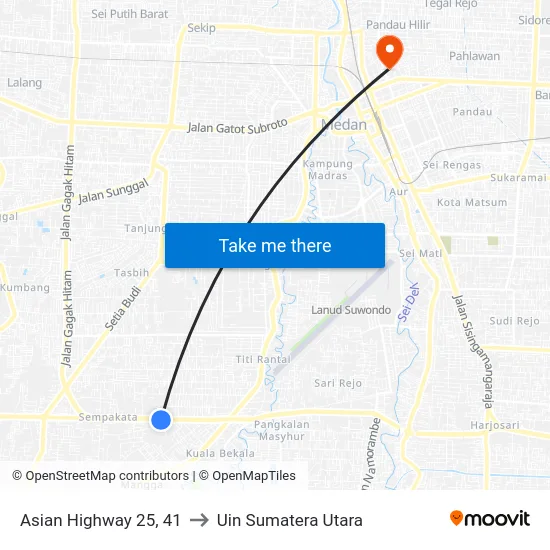 Asian Highway 25, 41 to Uin Sumatera Utara map
