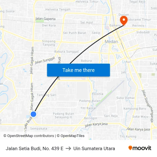 Jalan Setia Budi, No. 439 E to Uin Sumatera Utara map