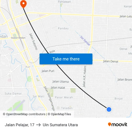 Jalan Pelajar, 17 to Uin Sumatera Utara map