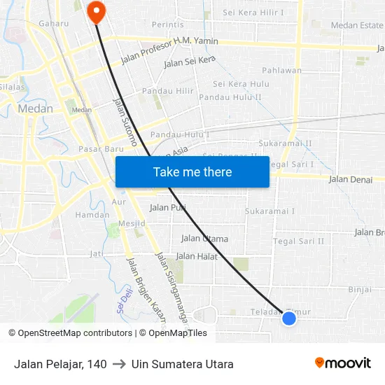 Jalan Pelajar, 140 to Uin Sumatera Utara map