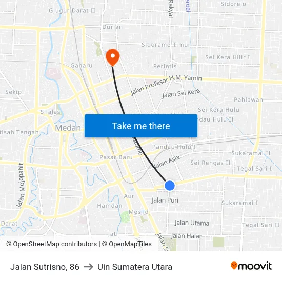 Jalan Sutrisno, 86 to Uin Sumatera Utara map